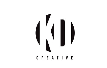 KD K D White Letter Logo Design with Circle Background.