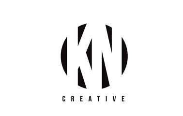 KN K N White Letter Logo Design with Circle Background.