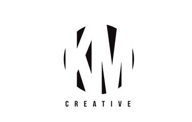 KM K M White Letter Logo Design with Circle Background.
