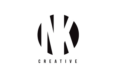 NK N K White Letter Logo Design with Circle Background.