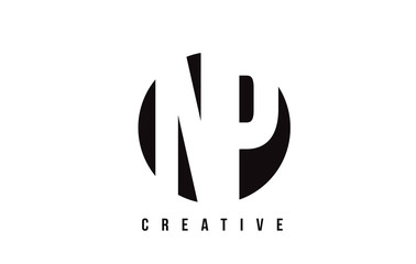 NP N P White Letter Logo Design with Circle Background.