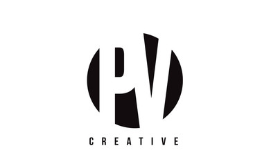 PV P V White Letter Logo Design with Circle Background.