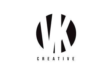 VK V K White Letter Logo Design with Circle Background.