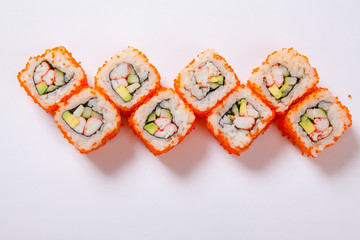 Japanese seafood sushi , roll a white background