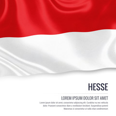 Flag of German state Hesse waving on an isolated white background. State name and the text area for your message.