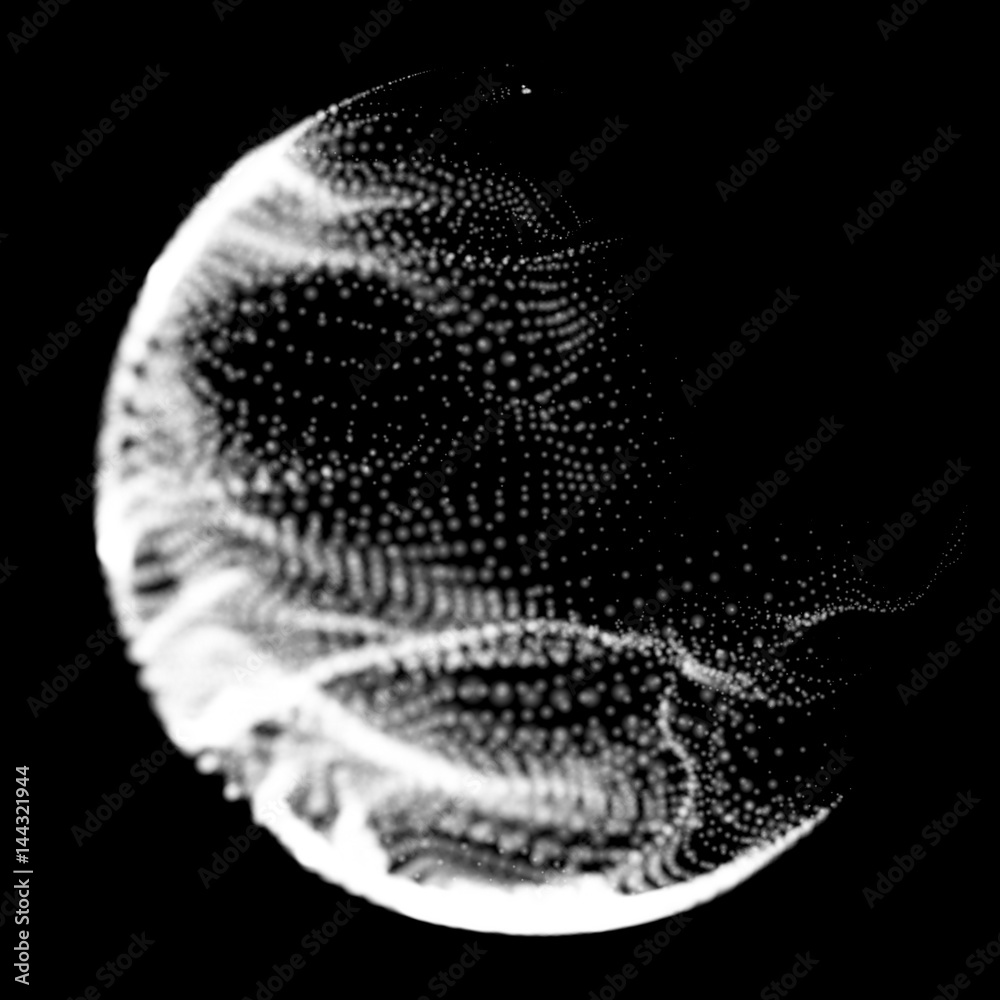 Wall mural abstract vector destroyed mesh spheres. sphere breaking apart into points. futuristic technology sty