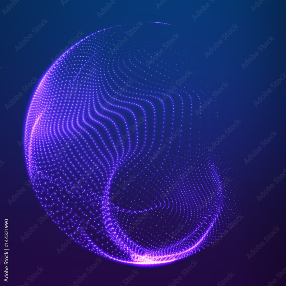 Wall mural abstract vector destroyed mesh spheres. sphere breaking apart into points. futuristic technology sty