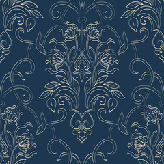 Vector damask seamless pattern element. Classical luxury old fashioned damask ornament, royal victorian seamless texture for wallpapers, textile, wrapping. Exquisite floral baroque template.
