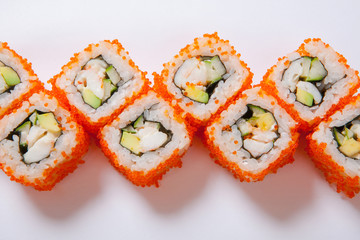 Japanese seafood sushi , roll a white background
