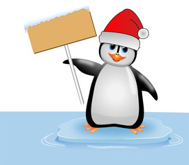 Pinguin / Vektor / Schild / Weihnachten