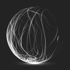 Abstract vector destroyed mesh spheres. Sphere breaking apart into points. Futuristic technology style. Flying point debrises. Monochrome. Elegant background for business presentations. eps10