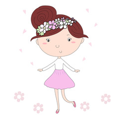 Cute hand drawn with cute little girl vector illustration