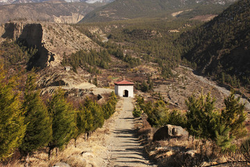 Gate to buddhist monastery  near Jomsom village, Annapurna Conservation Area, Himalaya Mountains, Nepal