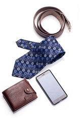 Tie, belt, wallet