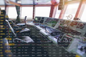 Stock market concept with Forward console in tanker background