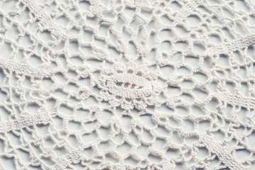 Details of hand-crocheted tablecloth