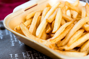 Golden French fries potatoes ready to be eaten