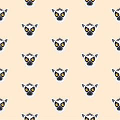 Seamless pattern with cute cartoon ring-tailed lemurs.
