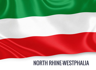 Flag of German state North Rhine-Westphalia waving on an isolated white background.