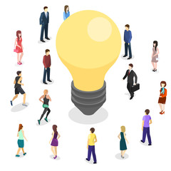 Isometric flat 3D isolated vector business idea concept. People Innovation.