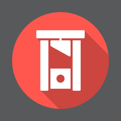 Guillotine flat icon. Round colorful button, circular vector sign with long shadow effect. Flat style design