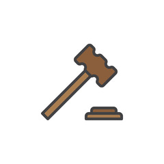 Judge hammer, gavel filled outline line icon, line vector sign, linear colorful pictogram isolated on white. Auction symbol, logo illustration. Editable stroke. Pixel perfect