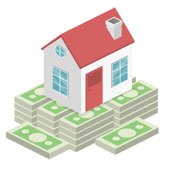 Isometric flat 3D vector House and real estate money investment.