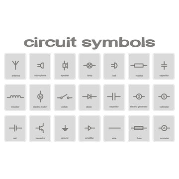 set of monochrome icons with circuit symbols for your design