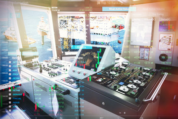 Stock market concept with Forward console in tanker background