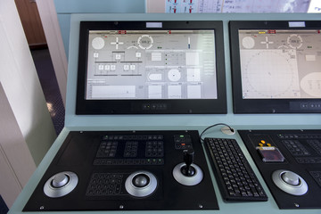 Dynamic position control panel on ship tanker 