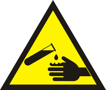 Corrosive Warning Sign. Warning acid sign.