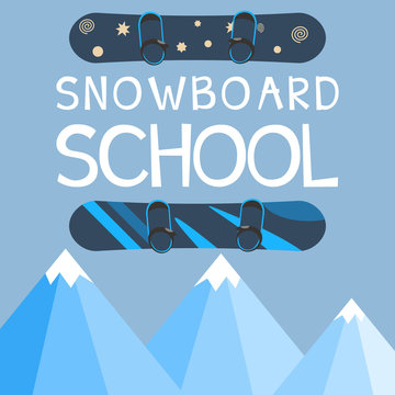Snowboard school logo template. Vector.