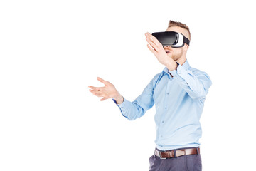 man with virtual glasses. surprised expression