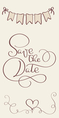 save the date vintage text for wedding day. Calligraphy lettering Vector illustration EPS10