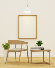 living room and Library in coffee shop clean design - 3D Rendering