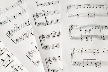 music-notes on white paper closeup no background