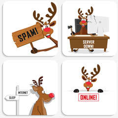 A set of cards with a funny deer. Illustration of the problems of society with the Internet.