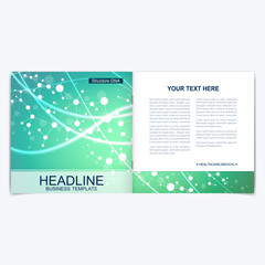 Templates for square brochure. Leaflet cover presentation. Business, science, technology design book layout. Scientific molecule background