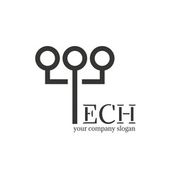 Technology logo. Broken letters. Design element for logo, label, emblem, name company.