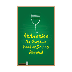 no food and drink allowed symbol written with a chalk style on black and green background. vector illustration