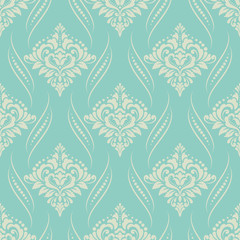 Vector damask seamless pattern background. Classical luxury old fashioned damask ornament, royal victorian seamless texture for wallpapers, textile, wrapping. Exquisite floral baroque template.