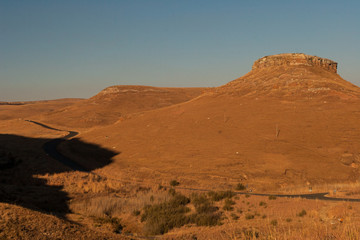 Fototapeta na wymiar The golden gate highlands park in the middle of winter is dry and brown. Free state, South Africa.