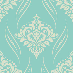 Fototapeta na wymiar Vector damask seamless pattern element. Classical luxury old fashioned damask ornament, royal victorian seamless texture for wallpapers, textile, wrapping. Exquisite floral baroque template.