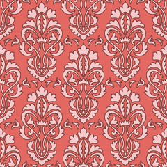 Vector damask seamless pattern background. Classical luxury old fashioned damask ornament, royal victorian seamless texture for wallpapers, textile, wrapping. Exquisite floral baroque template.