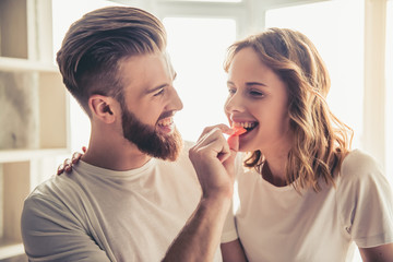 Couple cooking healthy food