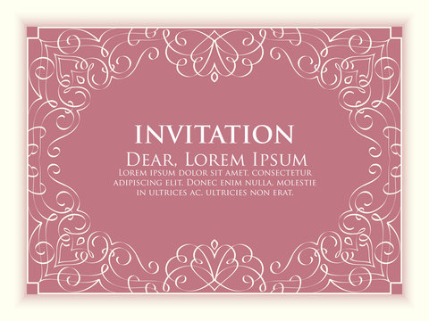 Vector floral and geometric monogram frame on violet background. Elegant invitation or wedding card. Design element.