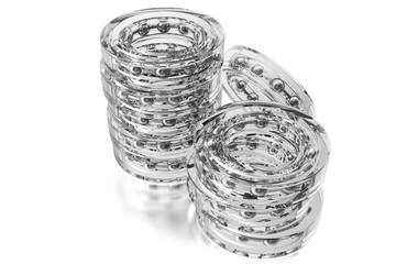Glass bearings on a white background from different point of view, 3d rendering