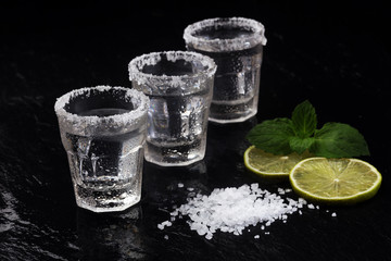 Tequila shots with salt and lime