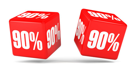 Ninety percent off. Discount 90 %. Red cubes.