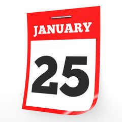 January 25. Calendar on white background.